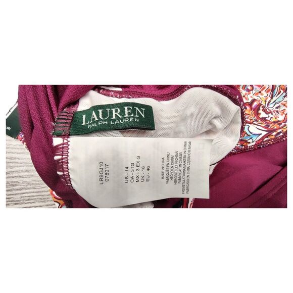 NEW Slimming Lauren Ralph Lauren One Piece Sz 14 Women's Swimsuit Paisley Ruffle - Picture 8 of 11